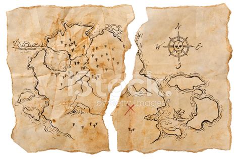 Pirate Map To Buried Treasure, Torn In Half. Horizontal. Stock Photo ...