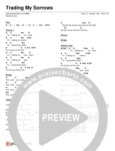 Trading My Sorrows Chords PDF (Darrell Evans) - PraiseCharts