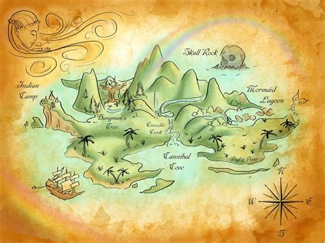 Mapa del tesoro Neverland Map, Peter Pan Neverland, Neverland Nursery ...