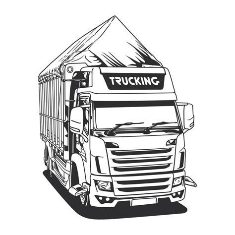 Cargo transport truck vector line art illustration 15645696 Vector Art ...