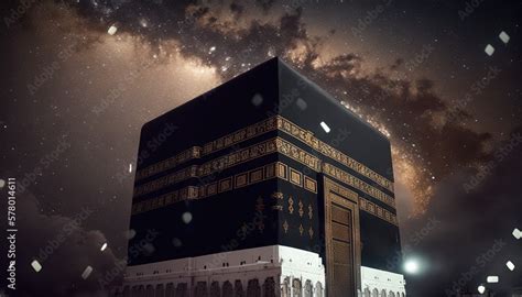 Kaaba in Mecca with night sky. Concept. Generative AI. Stock ...