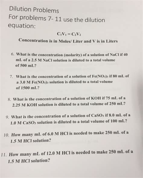 Solved Dilution Problems For problems 7- 11 use the dilution | Chegg.com