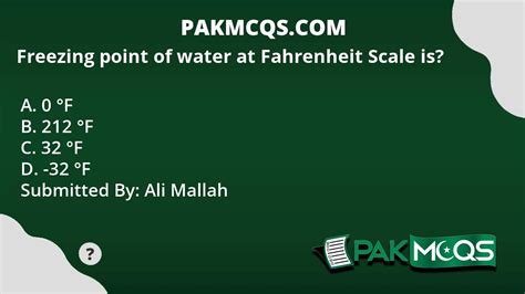 Freezing point of water at Fahrenheit Scale is? - PakMcqs