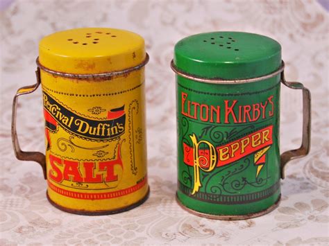 Vintage Tin Salt and Pepper Shakers by somethinfromtheheart