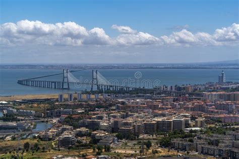 Lisbon Vasco Da Gama Bridge Aerial View Panorama Stock Photo - Image of ...