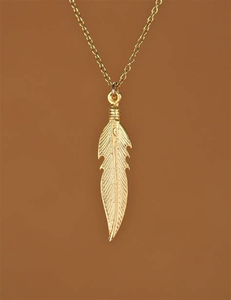 Dainty feather necklace, gold feather pendant, boho necklace, tribal ...