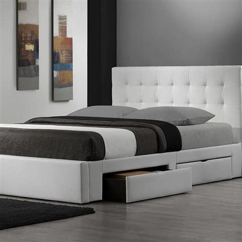 King Modern Storage Platform Bed in White Faux Leather | Modern ...