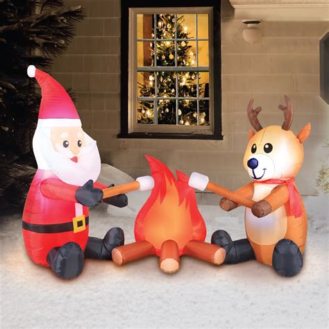 Holiday Time Yard Inflatables Campfire Santa and Reindeer, 6ft ...