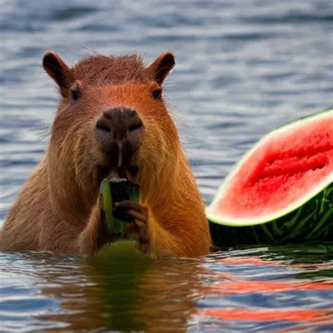 a capybara swimming in the ocean while eating a | Stable Diffusion