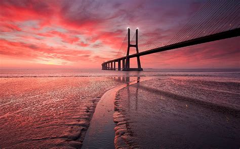 HD wallpaper: beach, bridge, ocean, sunset | Wallpaper Flare