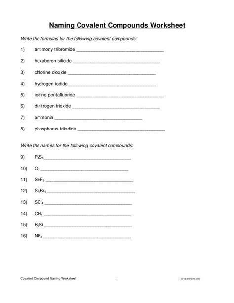 Naming Covalent Compounds Worksheet - Printable Word Searches