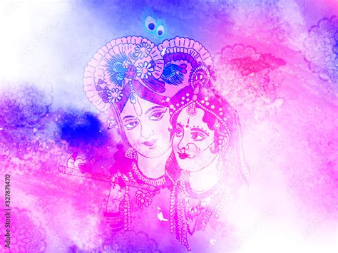 Goddess Radha lord Krishna Illustration with colorful holi background ...