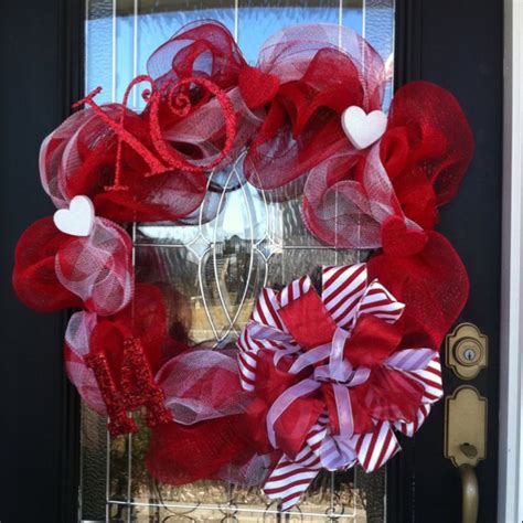 Valentine's Day Wreath. Decomesh ribbon with valentine ornaments. The ...