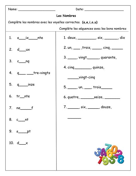 French Numbers Worksheets Printable