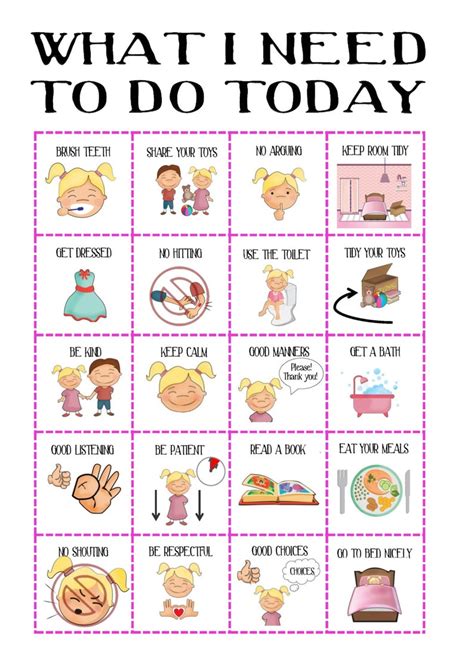 Behaviour chart for girls printable with pictures Kid's | Etsy