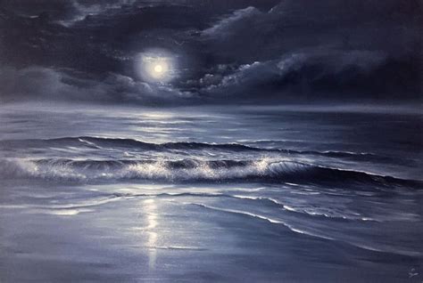 Buy All Alone With the Memories / Full Moon over the Ocean Painting ...