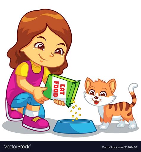 Girl Feeding Her Pet Cat. Download a Free Preview or High Quality Adobe ...