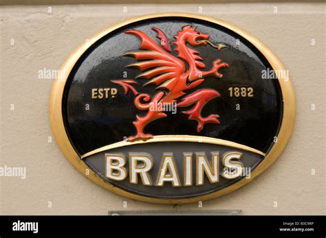 Brains Brewery logo sign with welsh dragon symbol; Brains are a Cardiff ...