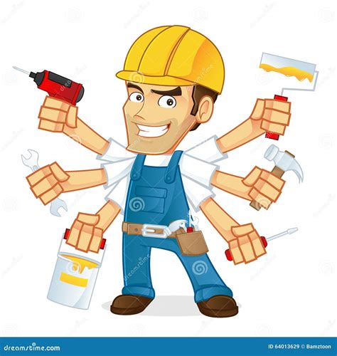 Handyman Holding Multiple Tools Cartoon Vector | CartoonDealer.com ...