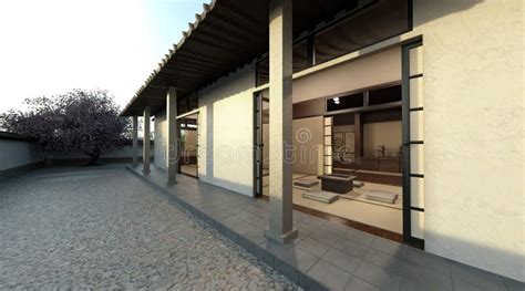 Samurai House Exterior and Interior 3d Illustration Stock Illustration ...