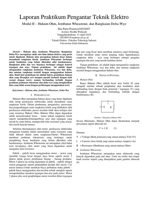 (PDF) Laporan Praktikum Pengantar Teknik Elektro Modul II - Hukum Ohm ...