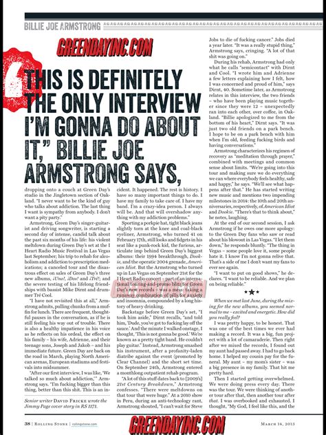 Billie Joe complete interview on Rolling Stone magazine « Green Day Inc