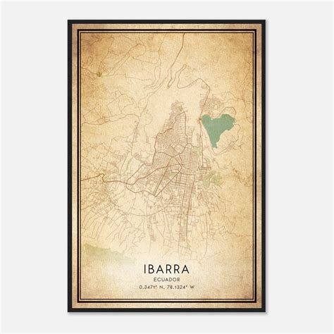 Vintage Ibarra Ecuador Map Poster, Ibarra City Road Wall Art Print ...