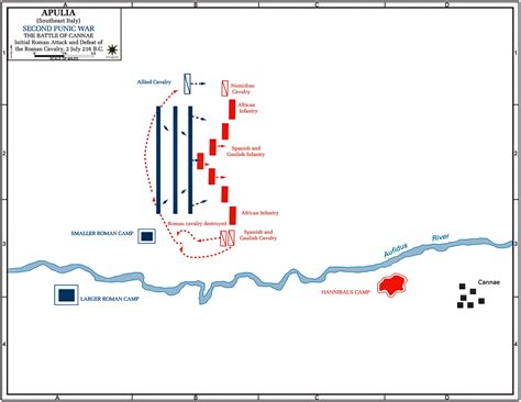 Map of the Battle of Cannae 216 BC - Initial Attack