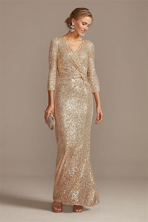 Gold Sequin Gown with Wrap Style and Long Sleeves | Dress for the Wedding