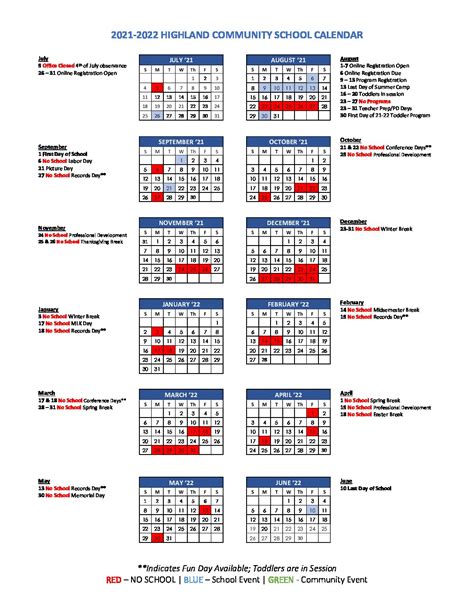 Calendar | Highland Community School