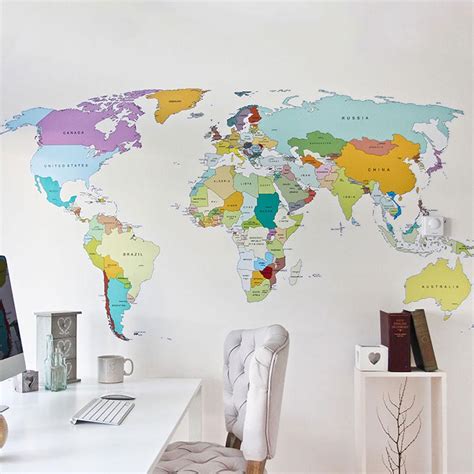 Printed world map vinyl wall sticker decal graphic for home and office ...