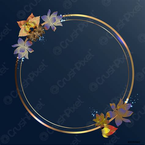 Gold frame Round banner with gold and golden lotus on - stock vector ...