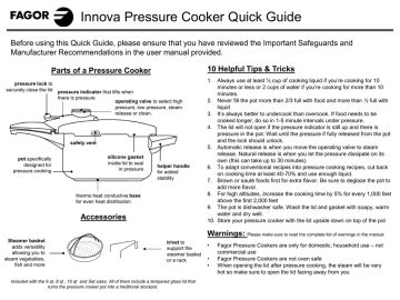 Fagor Innova Pressure Cooker Quick Guide | Manualzz