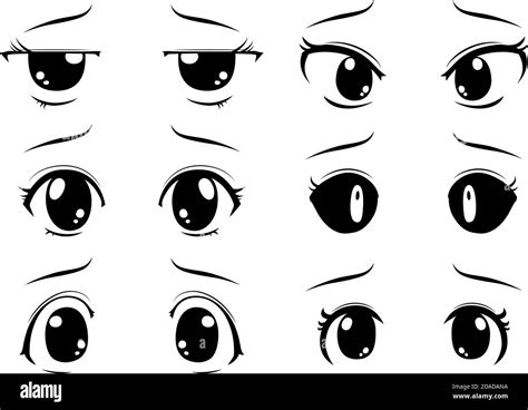 This is a illustration of Cute anime-style big black eyes with a sad ...