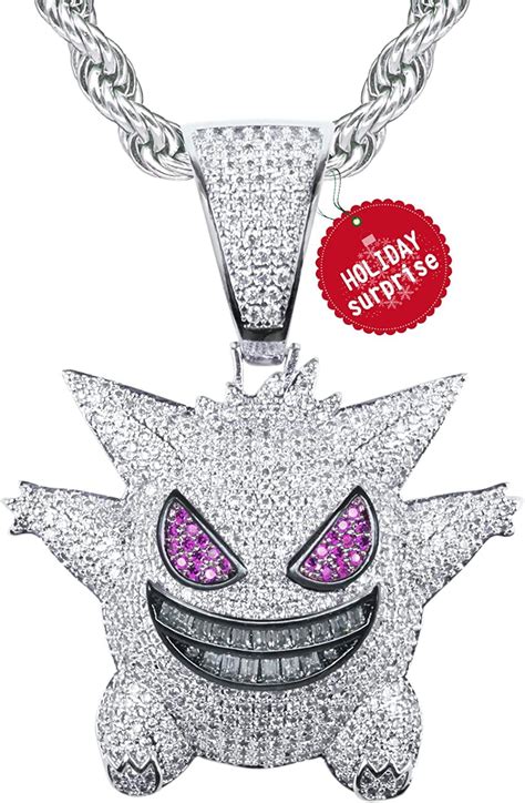 TSANLY Diamond Chain Gengar Chain Pokemon Necklace White Gold Plated ...