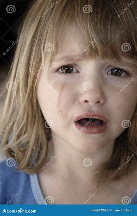 Little Girl Crying Tears Running Down Cheeks Stock Image - Image of ...