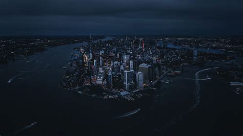 Download wallpaper 2560x1440 new york, city, aerial view, night ...