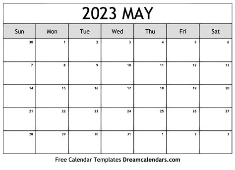 2023 Calendar For May - Printable Template Calendar