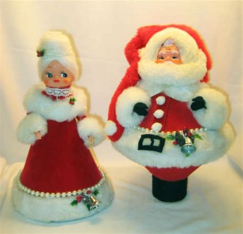 VTG Beautiful Solid HANDMADE 12" tall Mr & Mrs SANTA CLAUS DOLLS Xmas ...