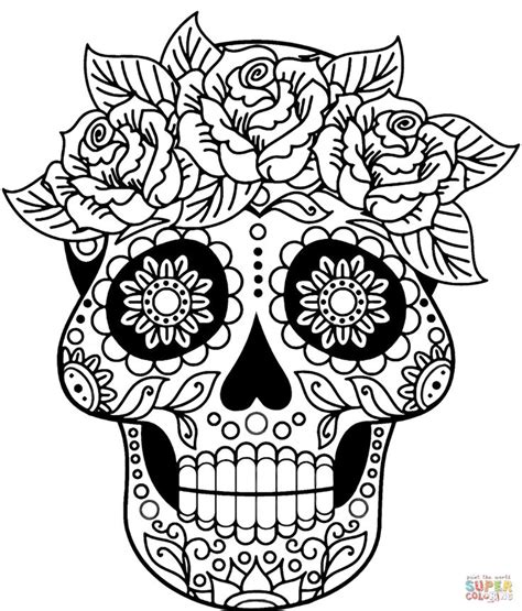 sugar skull with flowers vector black and white - Google Search | Skull ...