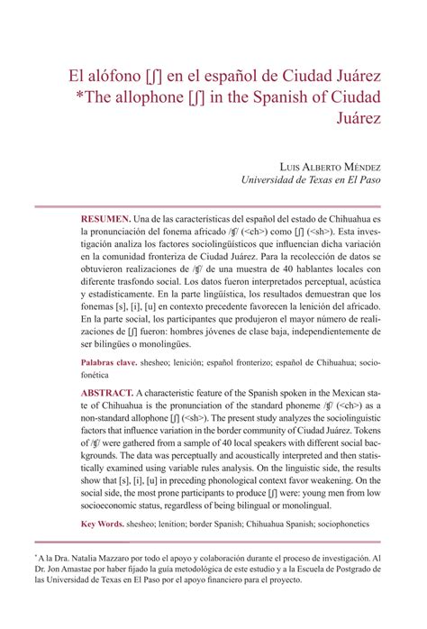 (PDF) El alófono [ʃ] en el español de Ciudad Juárez *The allophone [ʃ ...