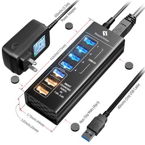 7-port Aluminum USB Hub (Black) - SmartDelux