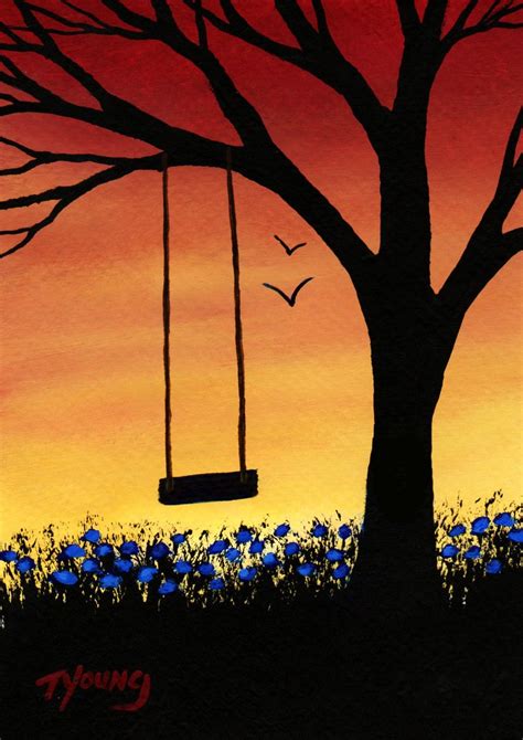 Tree Swing Modern Folk Art Print of Todd Young Painting Last | Etsy ...