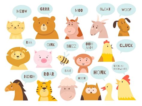 Premium Vector | Animals sounds Cute kids fauna characters with typical ...