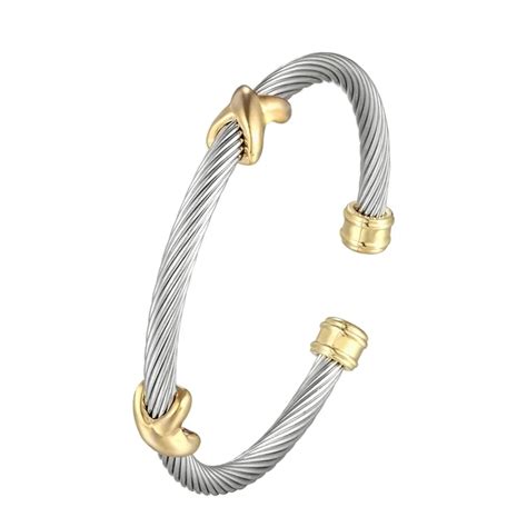 Stainless Steel Twisted Cable Wire Open Cuff Twisted Bangle Bracelet ...