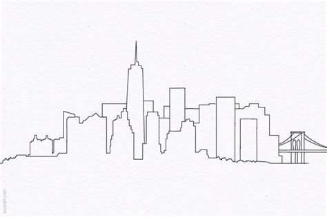 New York City Skyline Simple Drawing Sketch Coloring Page