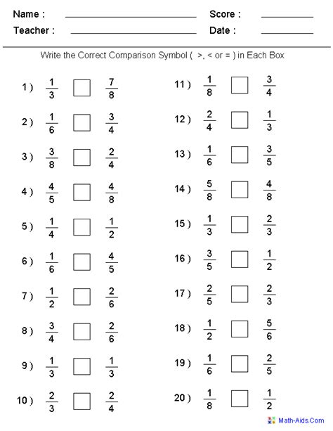 Fractions Printable Worksheets