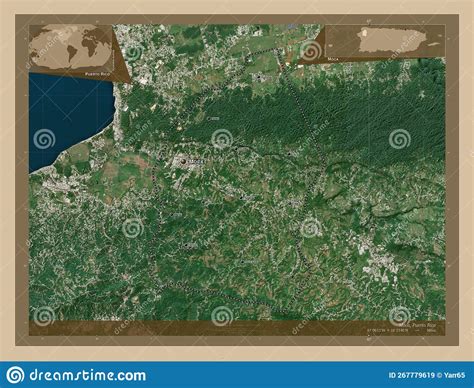 Moca, Puerto Rico. Low-res Satellite. Labelled Points of Cities Stock ...