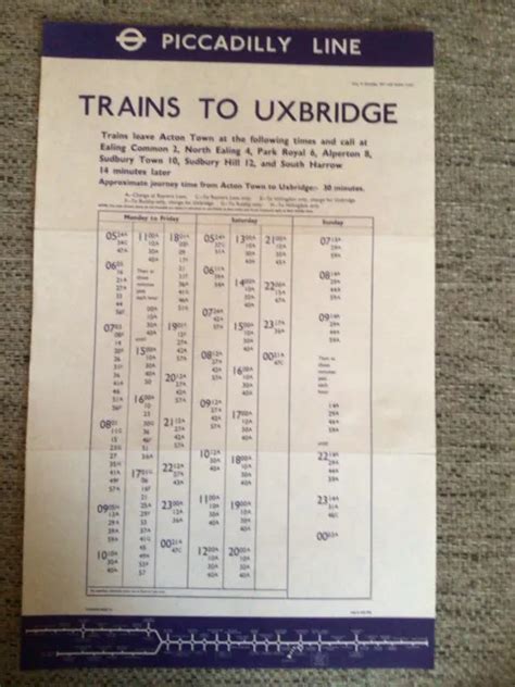 LONDON UNDERGROUND PICCADILLY Line - Trains To Uxbridge 1977 Timetable ...