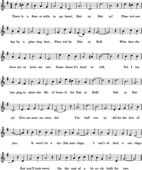 Daisy Bell - Folk Songs from Digital Tradition - free sheet music on ...